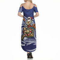 Samoa Christmas Summer Maxi Dress Santa Riding Sea Turtle