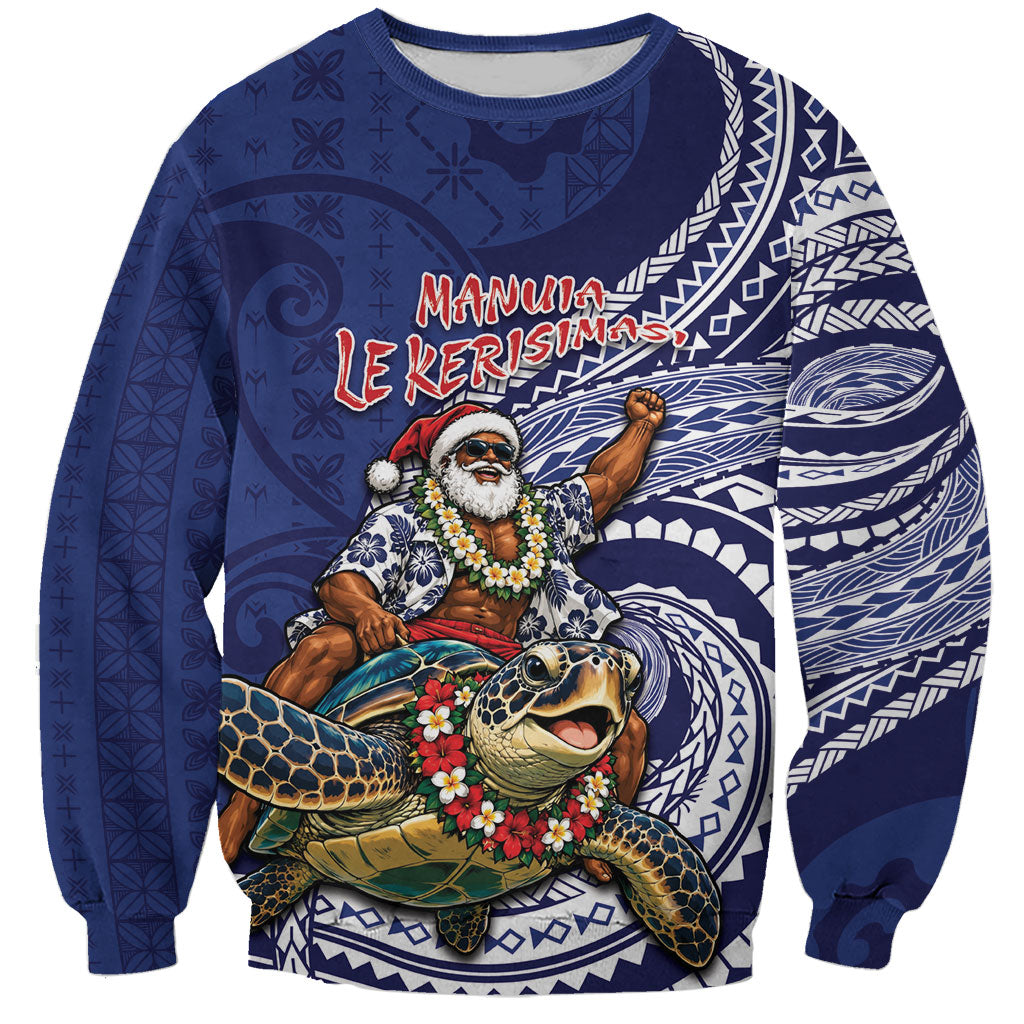Samoa Christmas Sweatshirt Santa Riding Sea Turtle