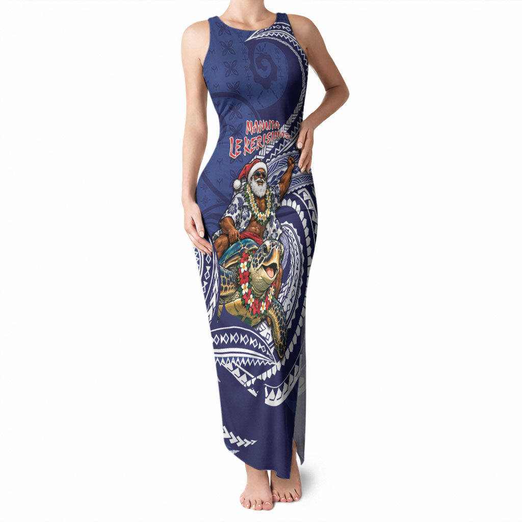 Samoa Christmas Tank Maxi Dress Santa Riding Sea Turtle