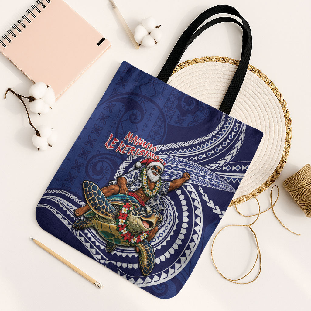 Samoa Christmas Tote Bag Santa Riding Sea Turtle DT05 Black Strap One Size Navy - Polynesian Pride
