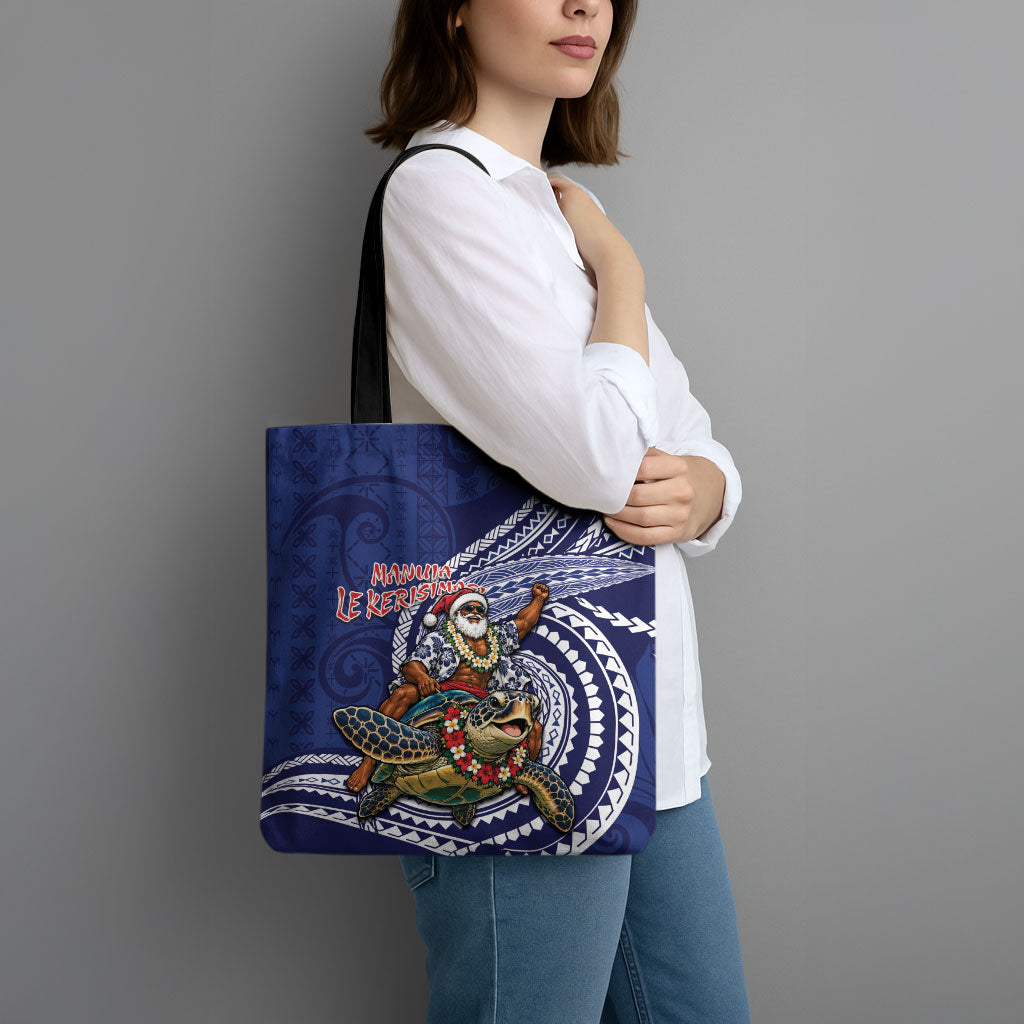 Samoa Christmas Tote Bag Santa Riding Sea Turtle