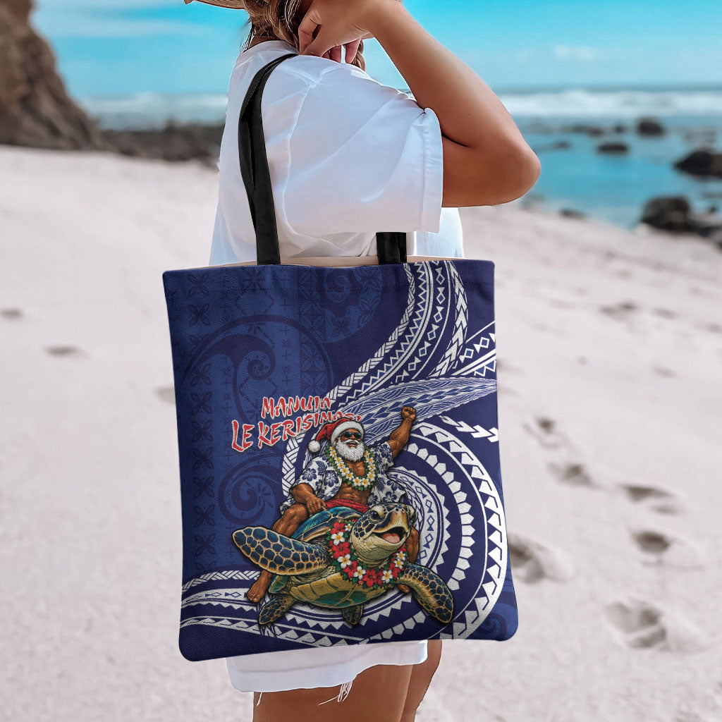 Samoa Christmas Tote Bag Santa Riding Sea Turtle