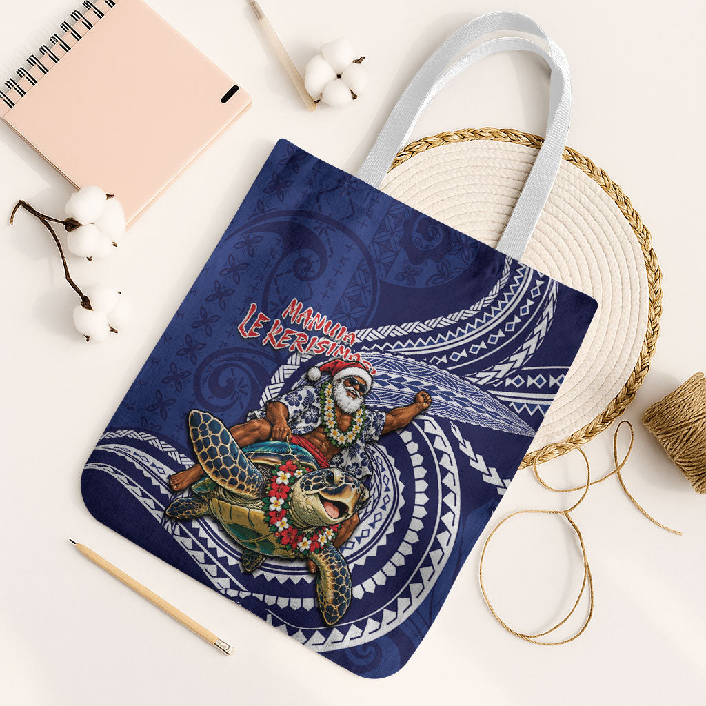 Samoa Christmas Tote Bag Santa Riding Sea Turtle