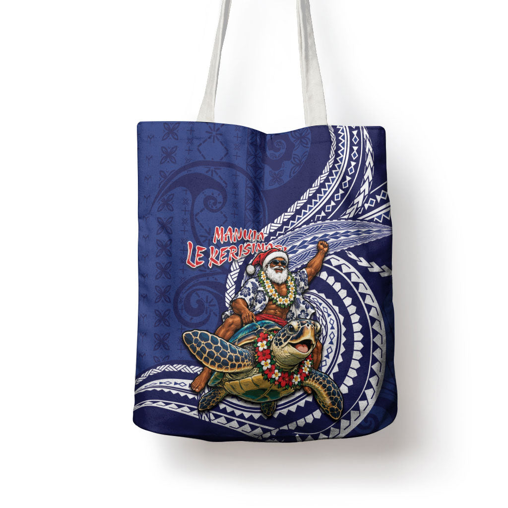 Samoa Christmas Tote Bag Santa Riding Sea Turtle