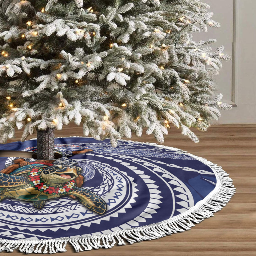 Samoa Christmas Tree Skirt Santa Riding Sea Turtle