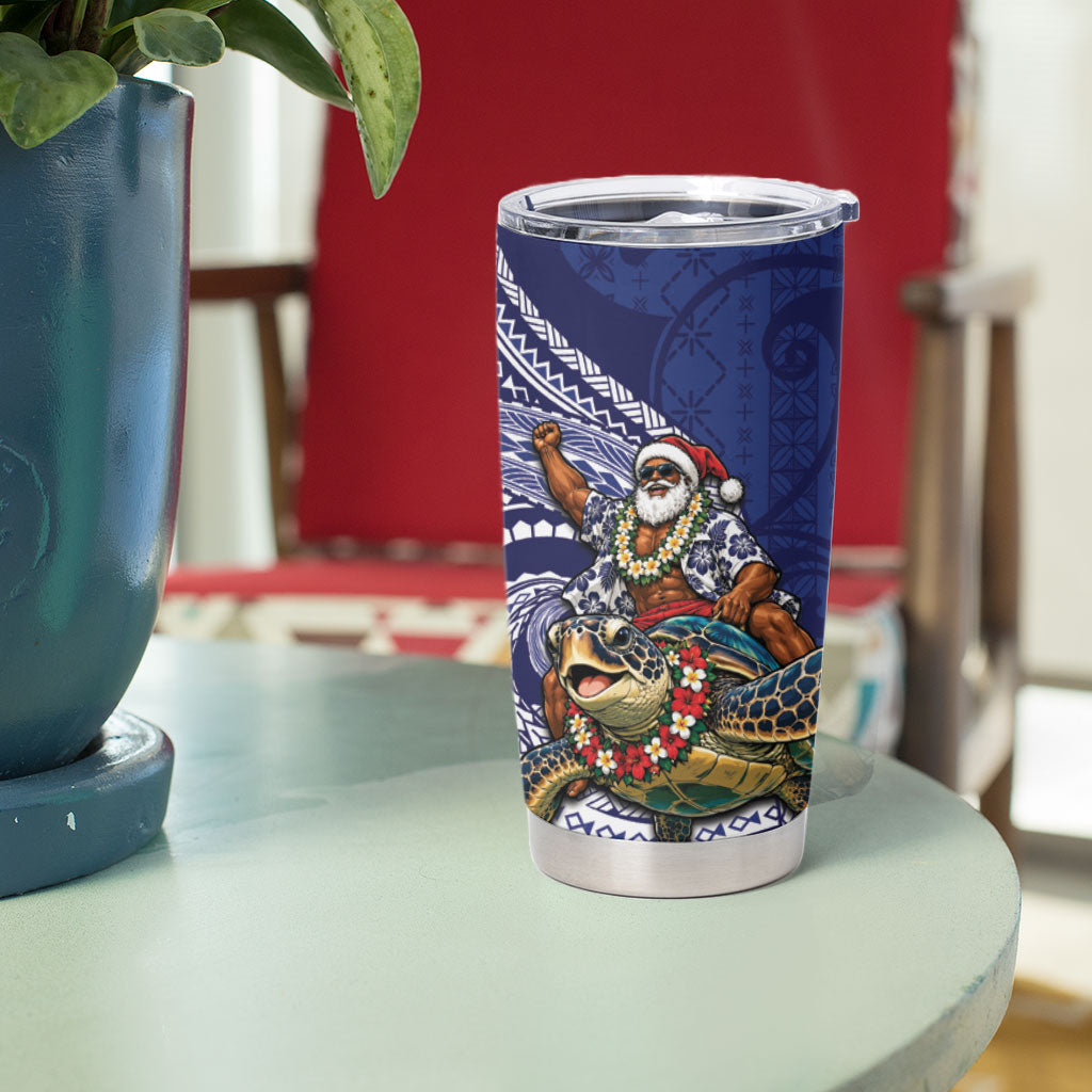 Samoa Christmas Tumbler Cup Santa Riding Sea Turtle DT05 - Polynesian Pride