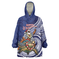 Samoa Christmas Wearable Blanket Hoodie Santa Riding Sea Turtle