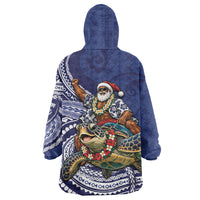 Samoa Christmas Wearable Blanket Hoodie Santa Riding Sea Turtle