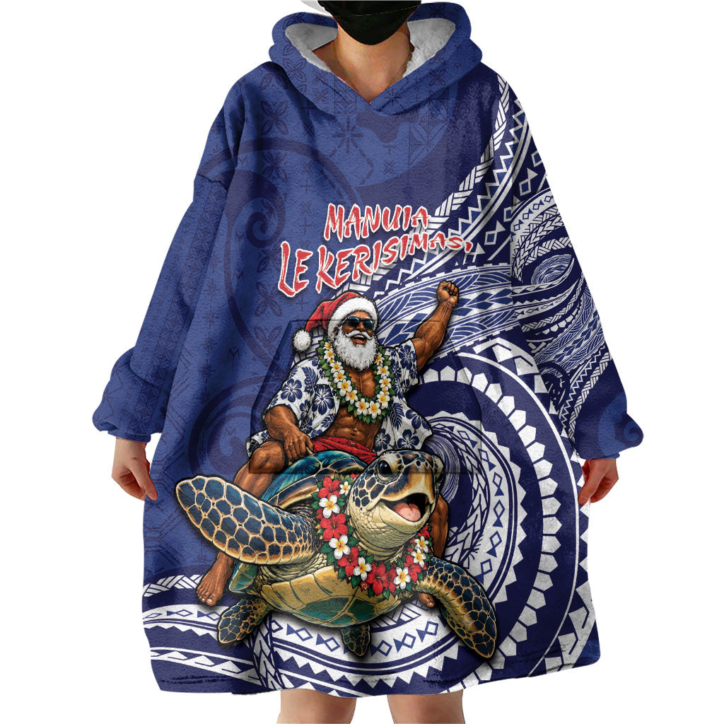 Samoa Christmas Wearable Blanket Hoodie Santa Riding Sea Turtle