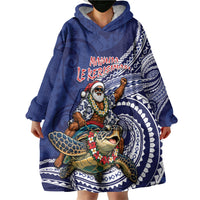 Samoa Christmas Wearable Blanket Hoodie Santa Riding Sea Turtle