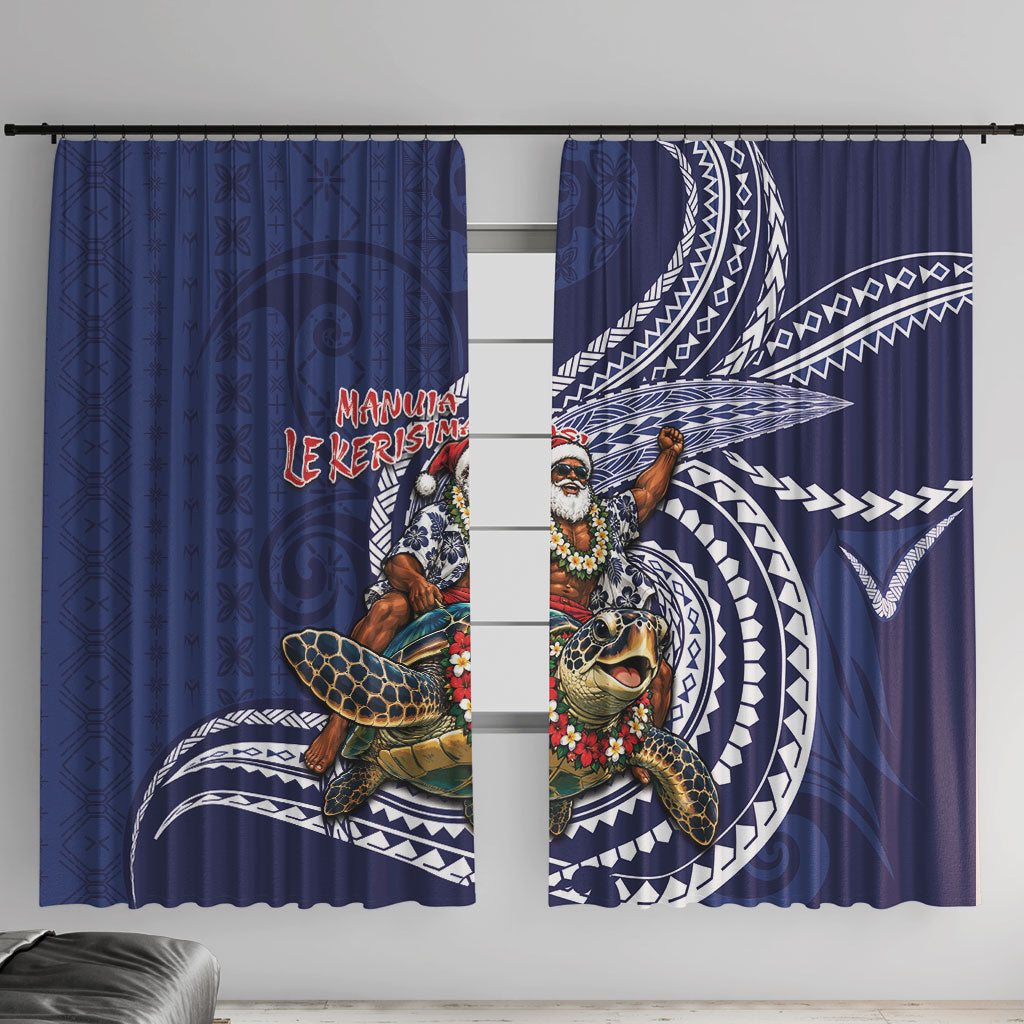 Samoa Christmas Window Curtain Santa Riding Sea Turtle