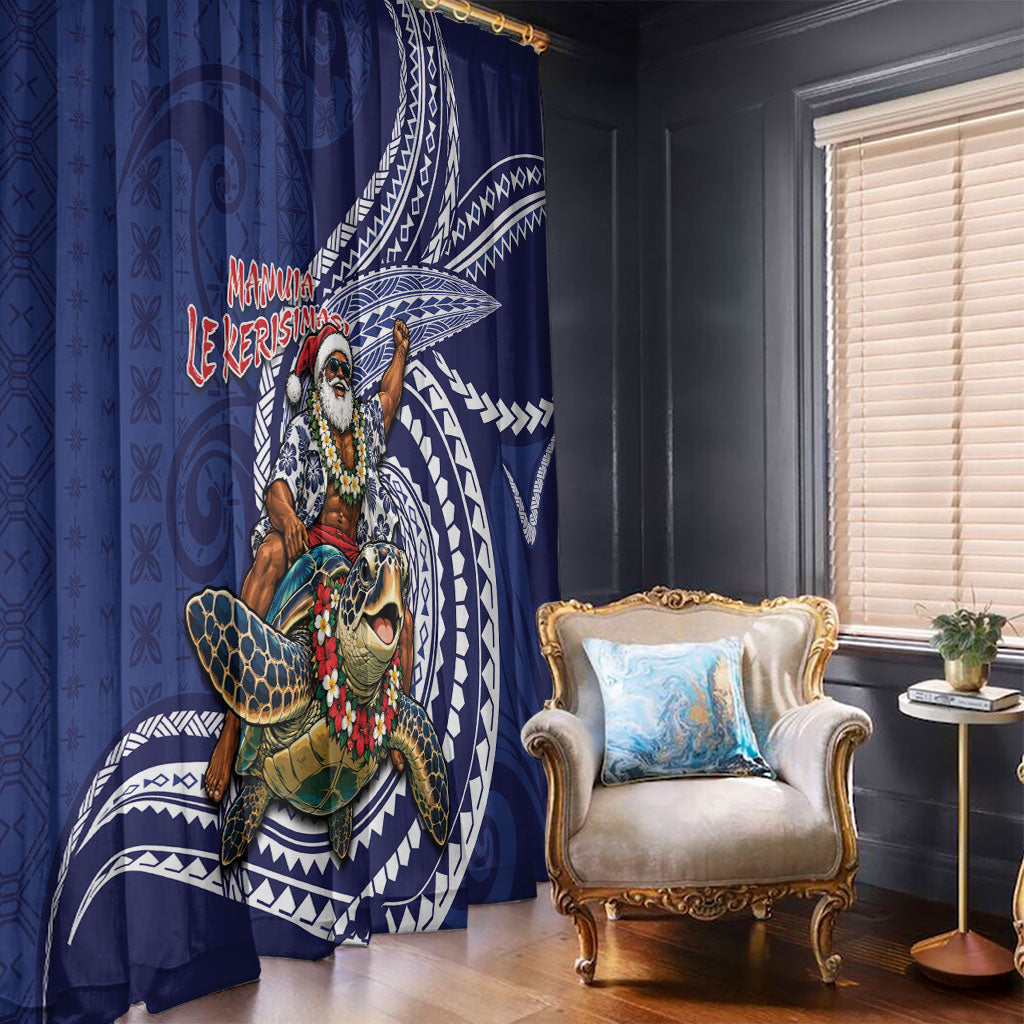 Samoa Christmas Window Curtain Santa Riding Sea Turtle
