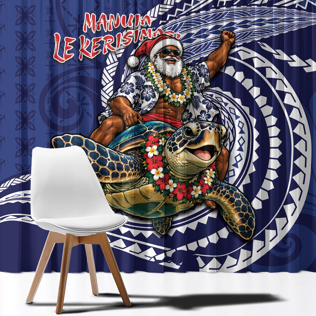Samoa Christmas Window Curtain Santa Riding Sea Turtle