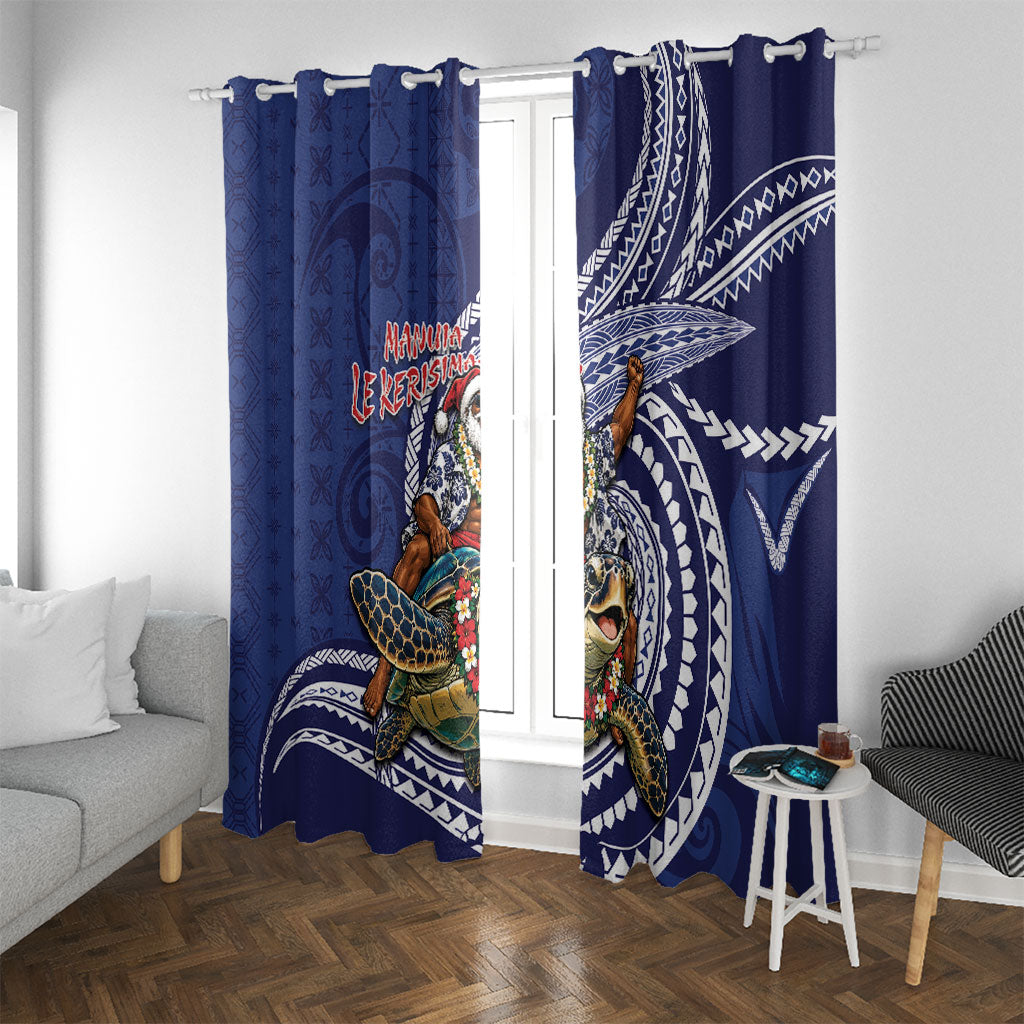 Samoa Christmas Window Curtain Santa Riding Sea Turtle