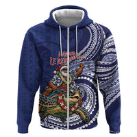 Samoa Christmas Zip Hoodie Santa Riding Sea Turtle