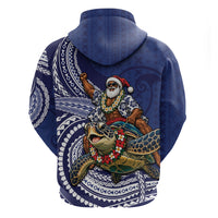 Samoa Christmas Zip Hoodie Santa Riding Sea Turtle