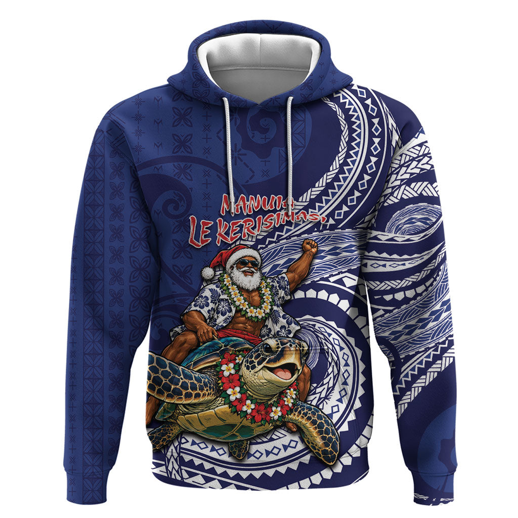 Samoa Christmas Zip Hoodie Santa Riding Sea Turtle