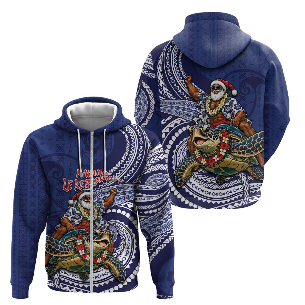 Samoa Christmas Zip Hoodie Santa Riding Sea Turtle