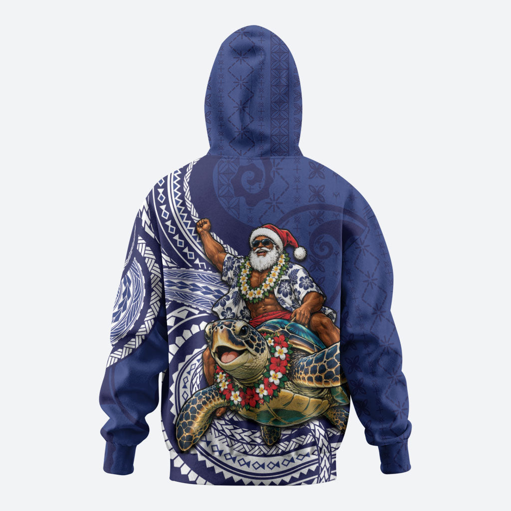 Samoa Christmas Zip Hoodie Santa Riding Sea Turtle