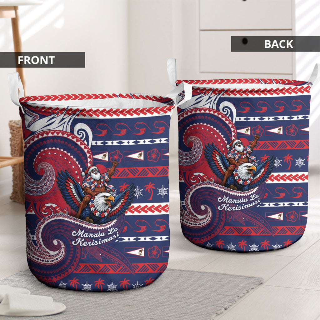 American Samoa Christmas Laundry Basket Santa Riding Bald Eagle