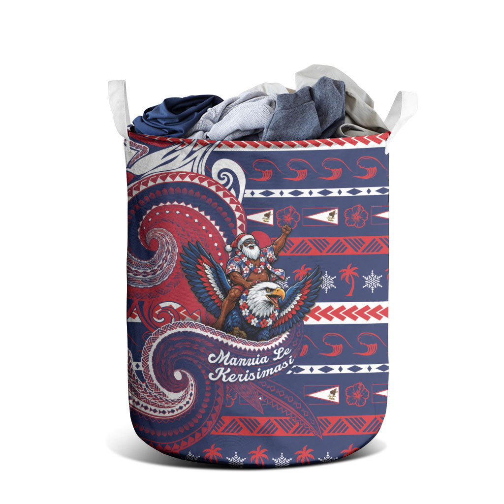 American Samoa Christmas Laundry Basket Santa Riding Bald Eagle