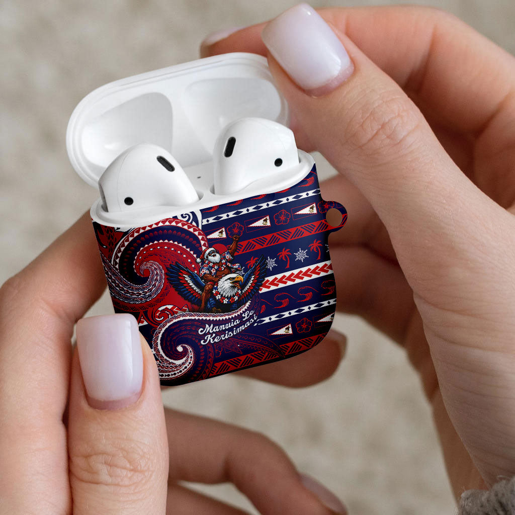American Samoa Christmas AirPods Case Santa Riding Bald Eagle