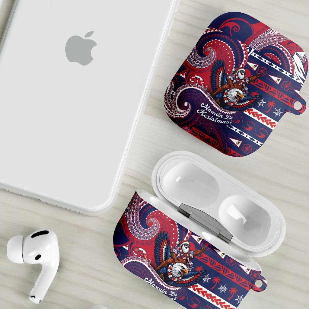 American Samoa Christmas AirPods Case Santa Riding Bald Eagle