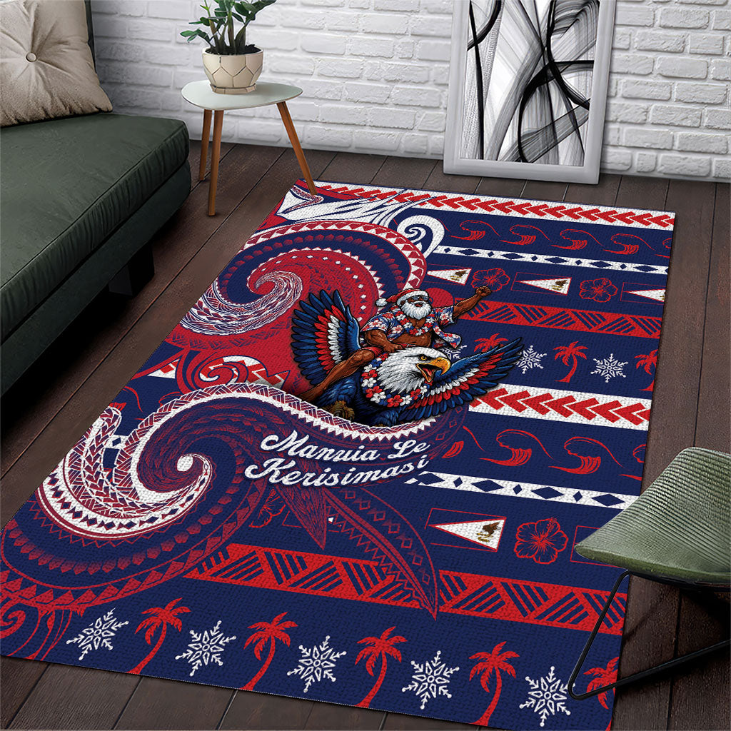 American Samoa Christmas Area Rug Santa Riding Bald Eagle