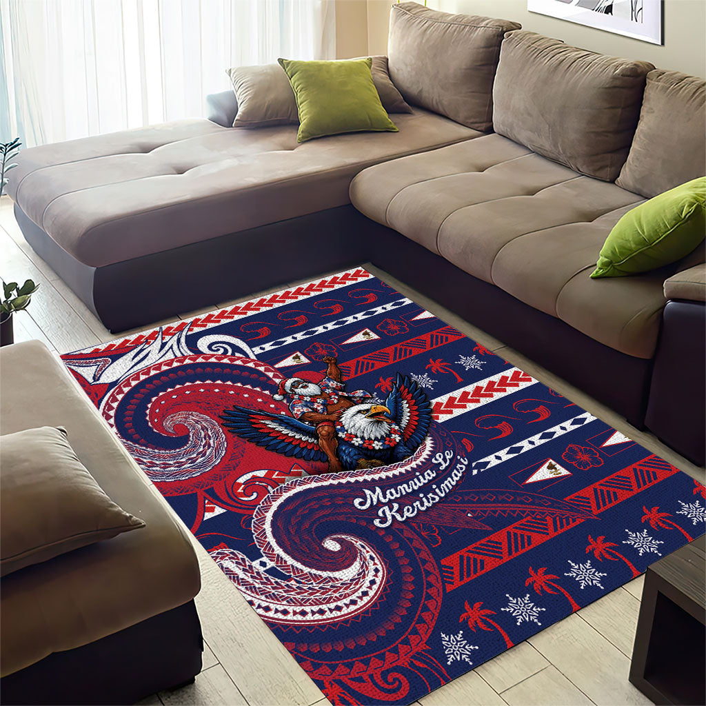 American Samoa Christmas Area Rug Santa Riding Bald Eagle