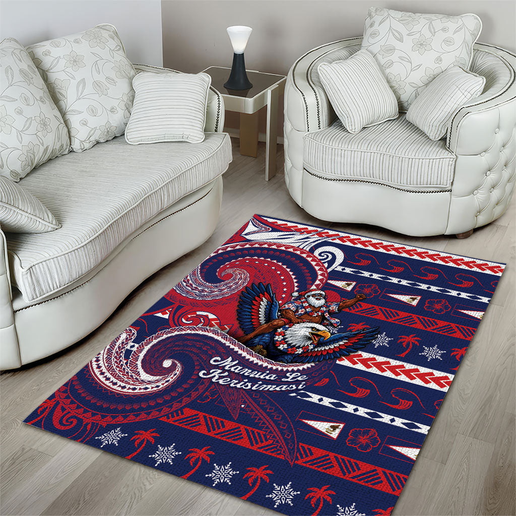 American Samoa Christmas Area Rug Santa Riding Bald Eagle
