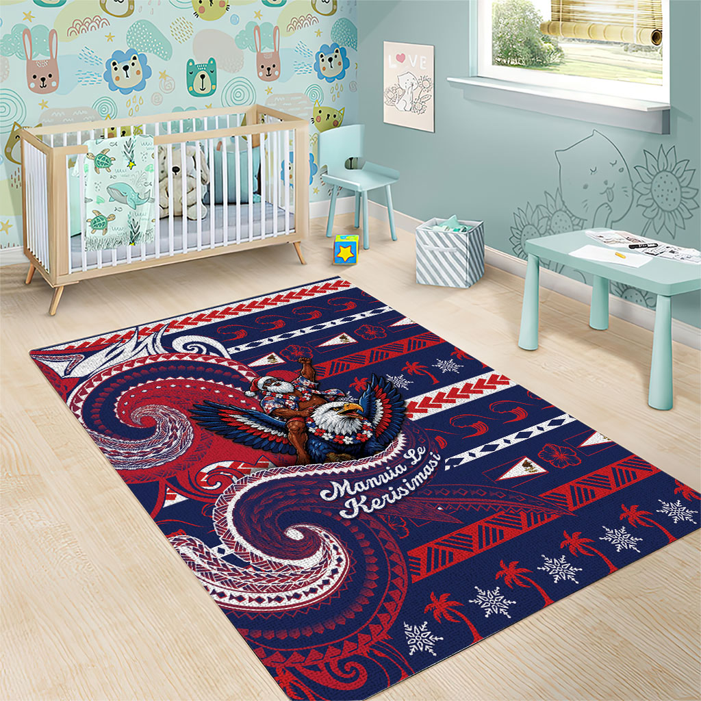 American Samoa Christmas Area Rug Santa Riding Bald Eagle