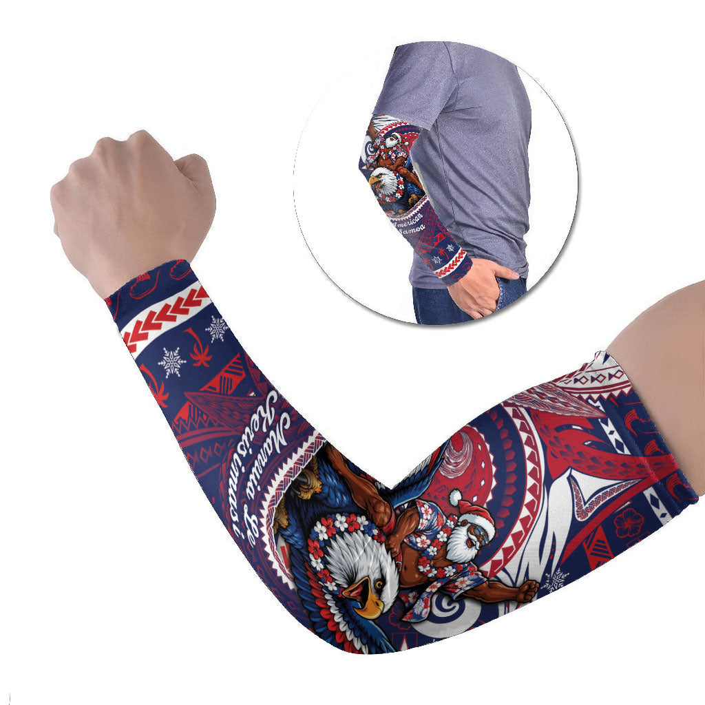 American Samoa Christmas Arm Sleeves Santa Riding Bald Eagle