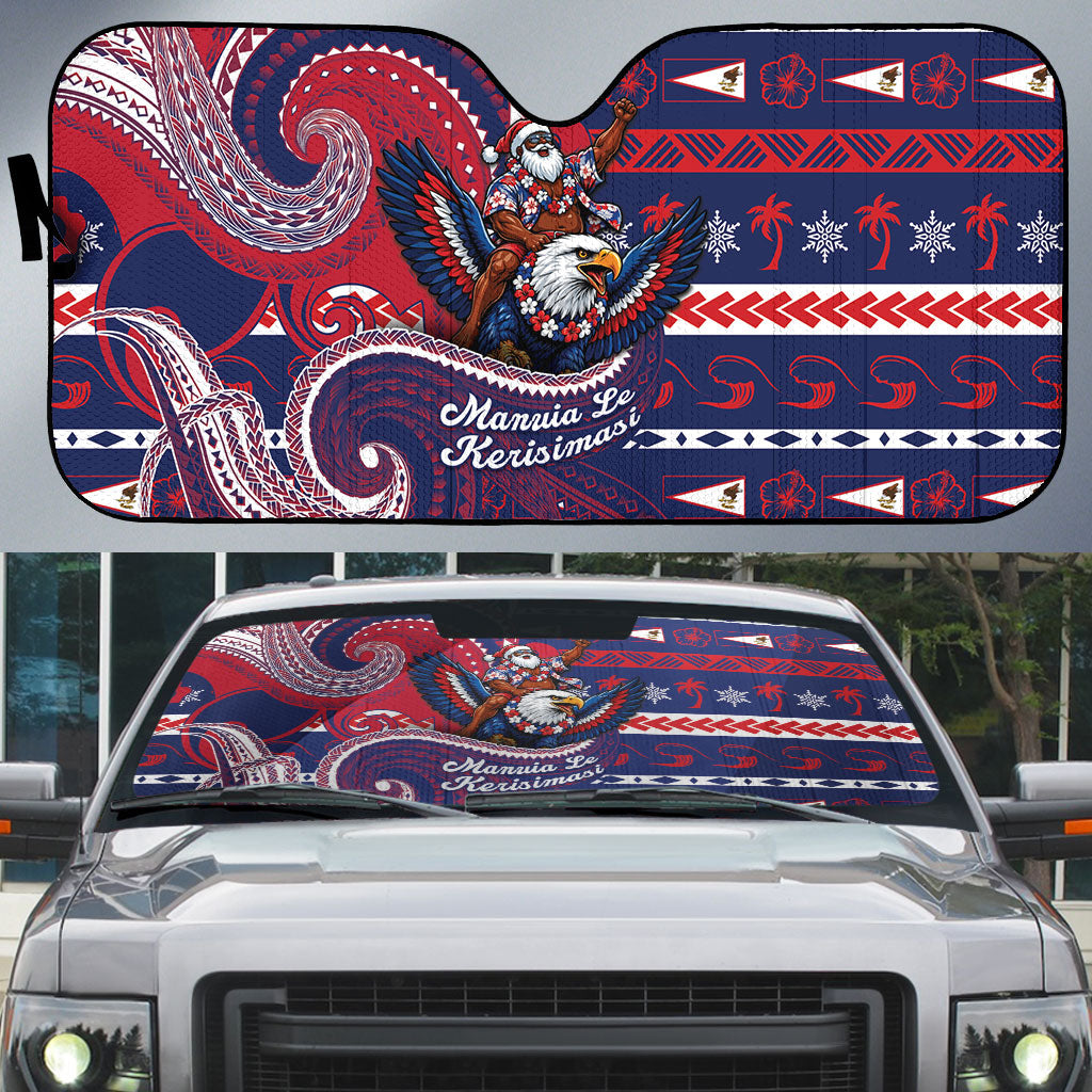 American Samoa Christmas Auto Sun Shade Santa Riding Bald Eagle