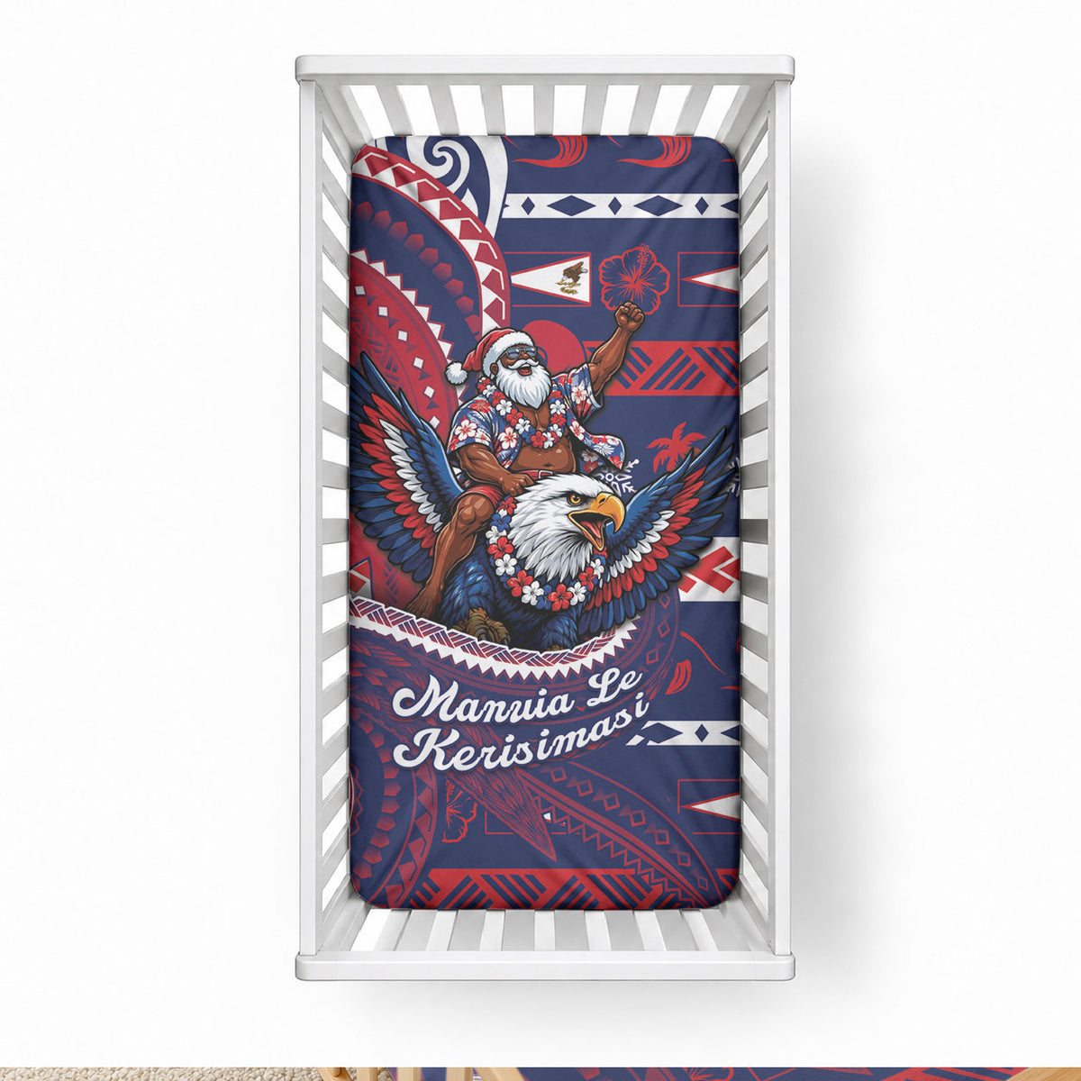 American Samoa Christmas Baby Bed Cover Santa Riding Bald Eagle