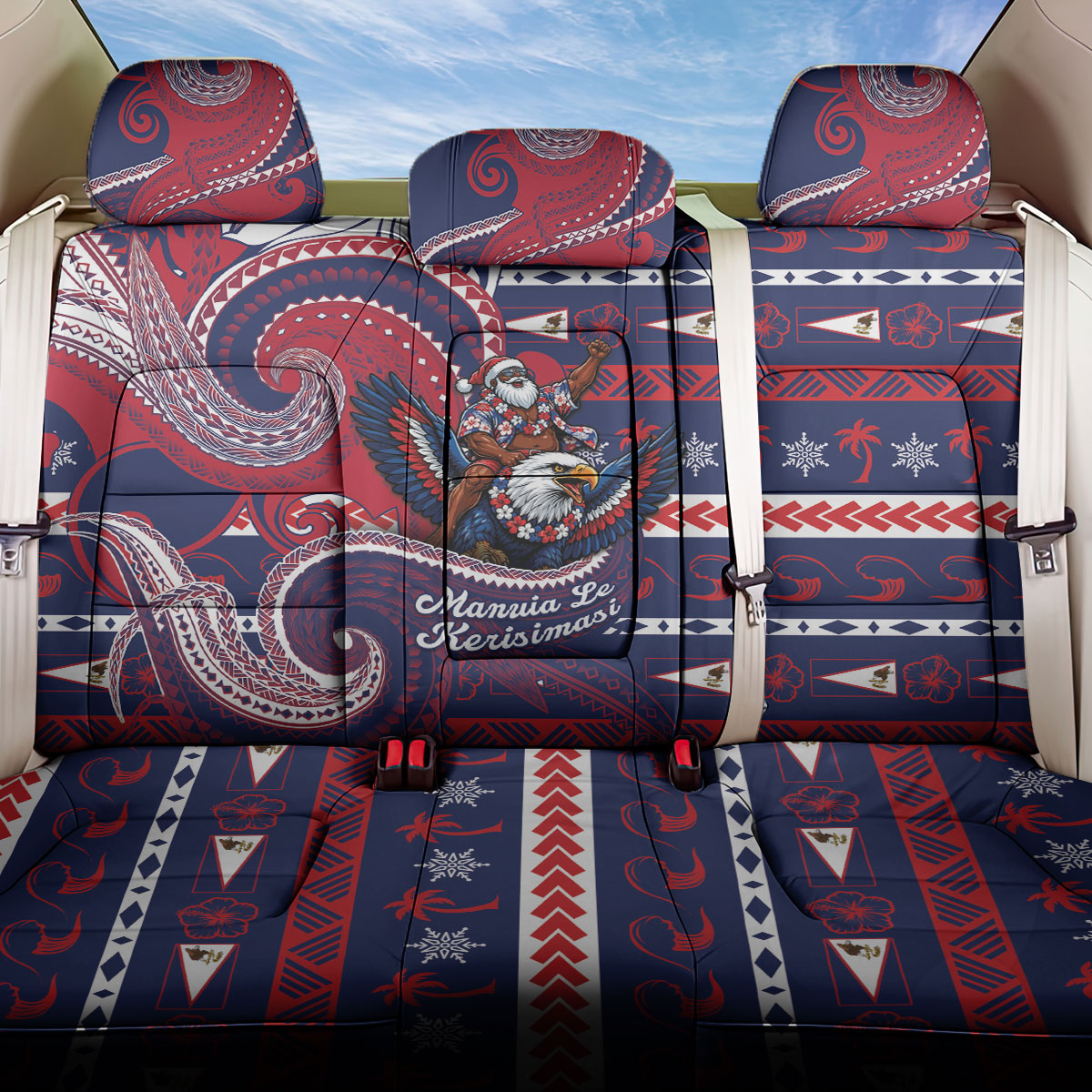 American Samoa Christmas Back Car Seat Cover Santa Riding Bald Eagle