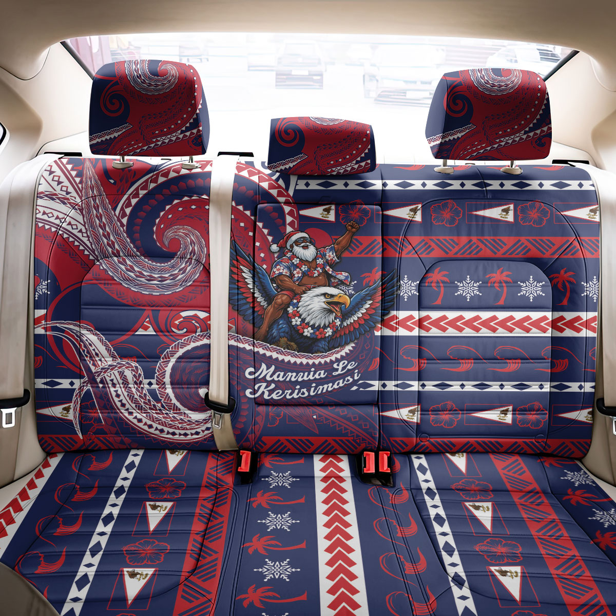 American Samoa Christmas Back Car Seat Cover Santa Riding Bald Eagle