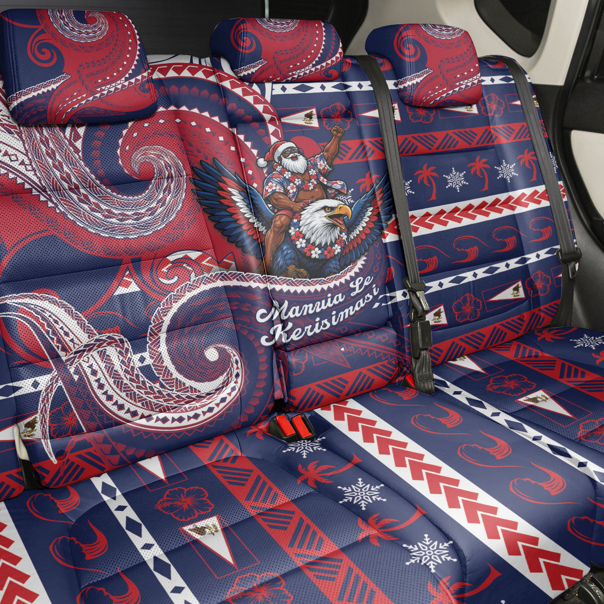 American Samoa Christmas Back Car Seat Cover Santa Riding Bald Eagle