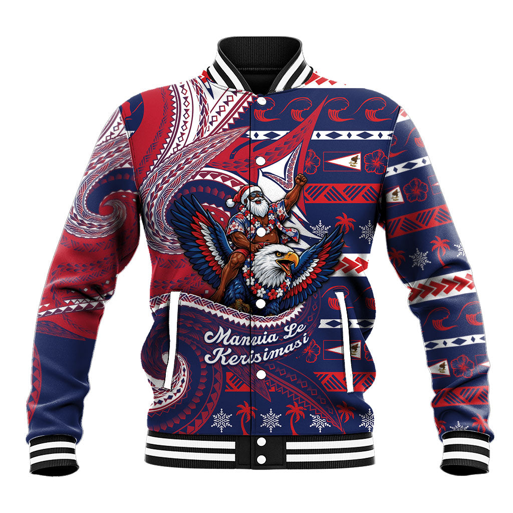 American Samoa Christmas Baseball Jacket Santa Riding Bald Eagle