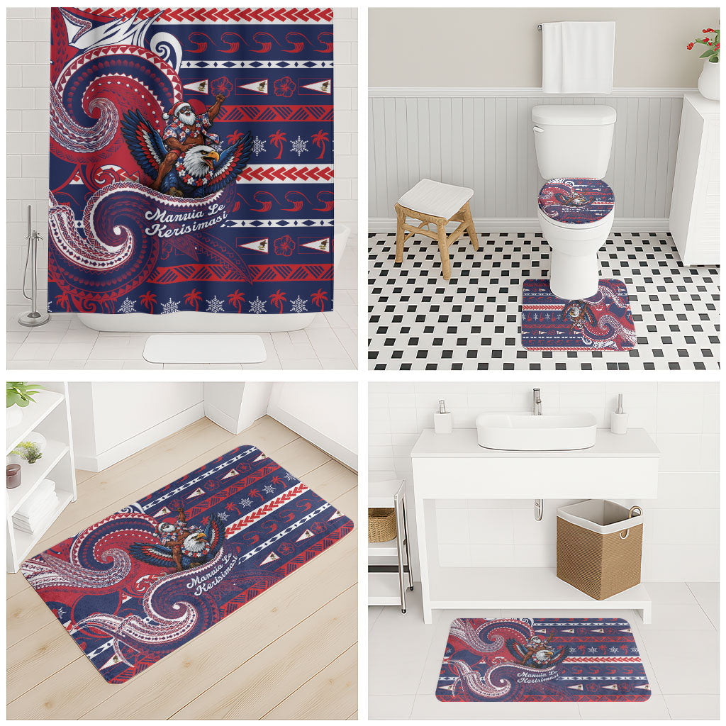 American Samoa Christmas Bathroom Set Santa Riding Bald Eagle DT05 - Polynesian Pride