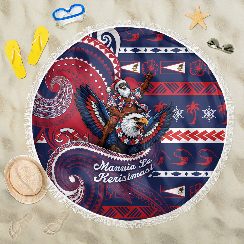 American Samoa Christmas Beach Blanket Santa Riding Bald Eagle