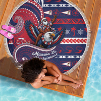 American Samoa Christmas Beach Blanket Santa Riding Bald Eagle