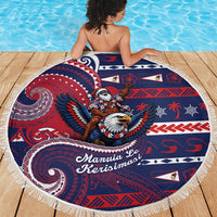 American Samoa Christmas Beach Blanket Santa Riding Bald Eagle