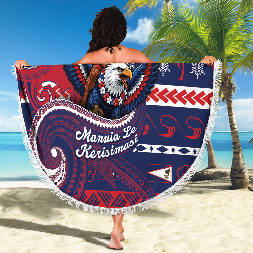 American Samoa Christmas Beach Blanket Santa Riding Bald Eagle