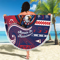 American Samoa Christmas Beach Blanket Santa Riding Bald Eagle