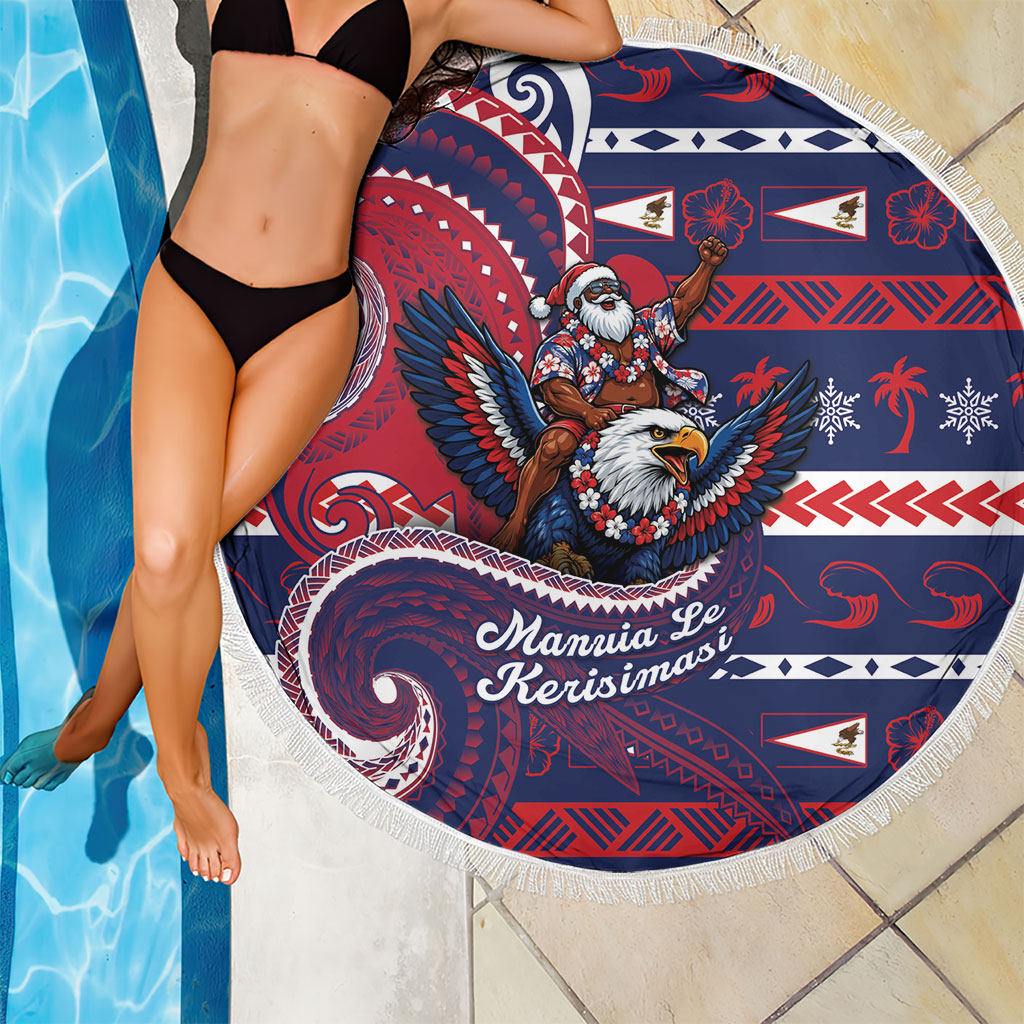 American Samoa Christmas Beach Blanket Santa Riding Bald Eagle