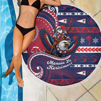 American Samoa Christmas Beach Blanket Santa Riding Bald Eagle