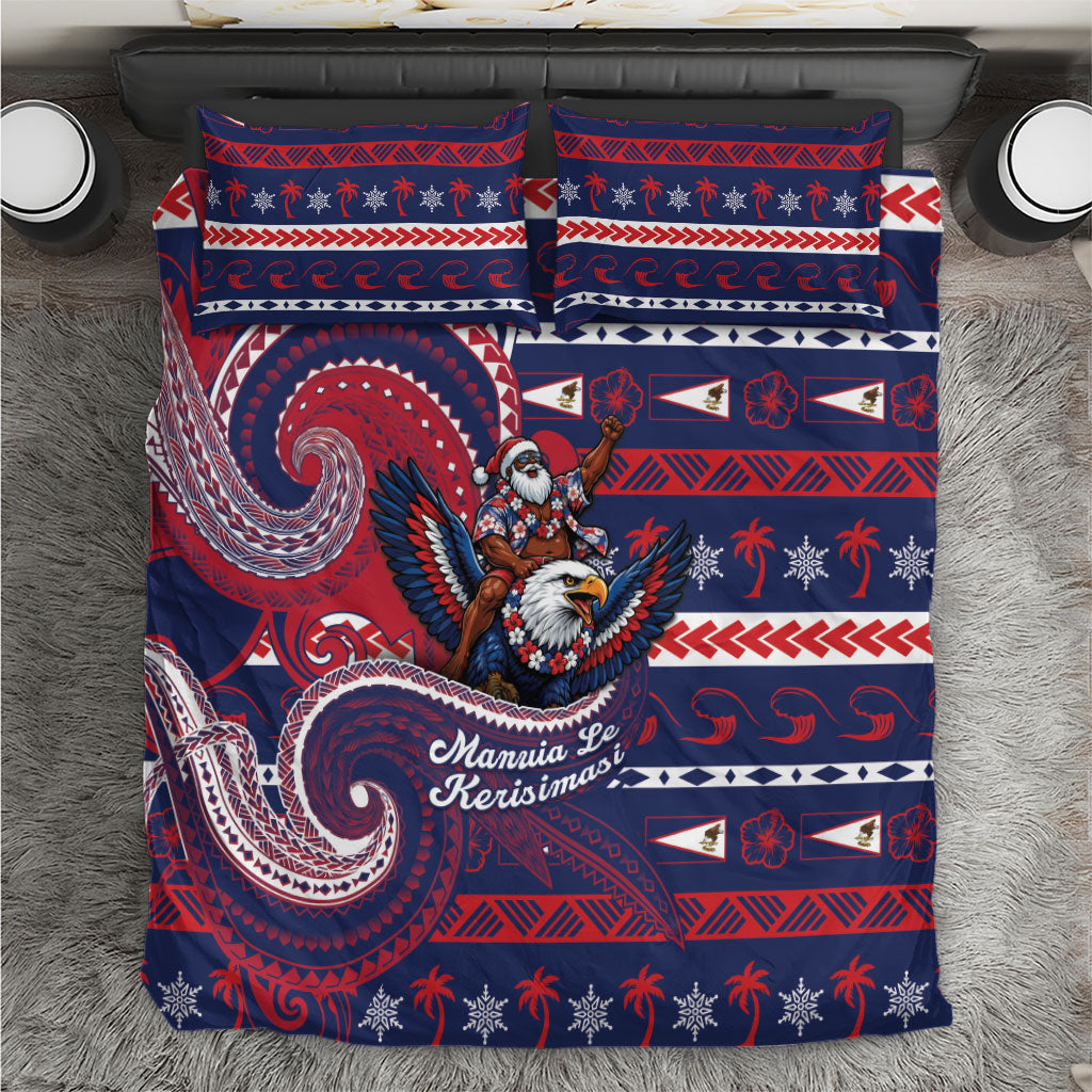 American Samoa Christmas Bedding Set Santa Riding Bald Eagle