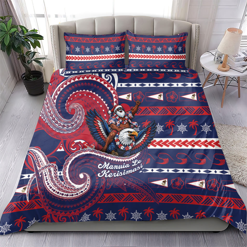 American Samoa Christmas Bedding Set Santa Riding Bald Eagle