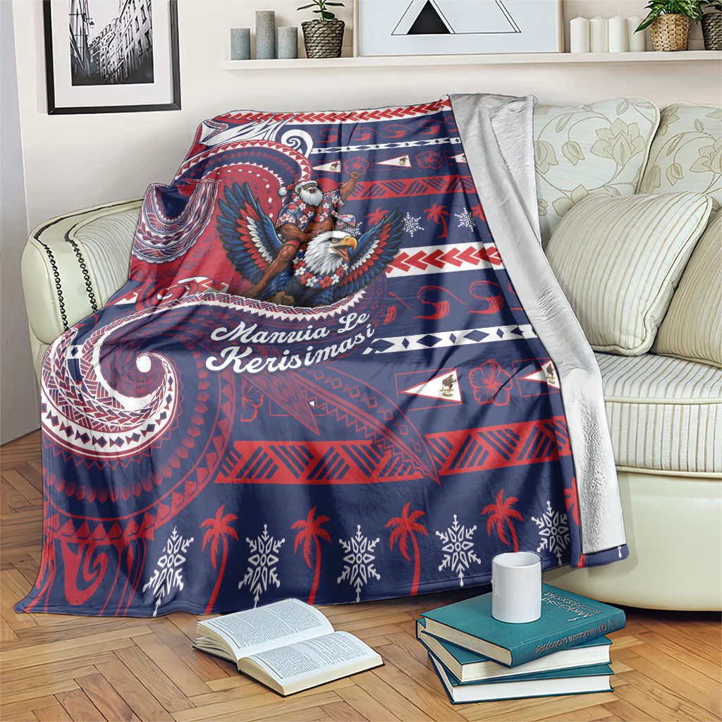 American Samoa Christmas Blanket Santa Riding Bald Eagle