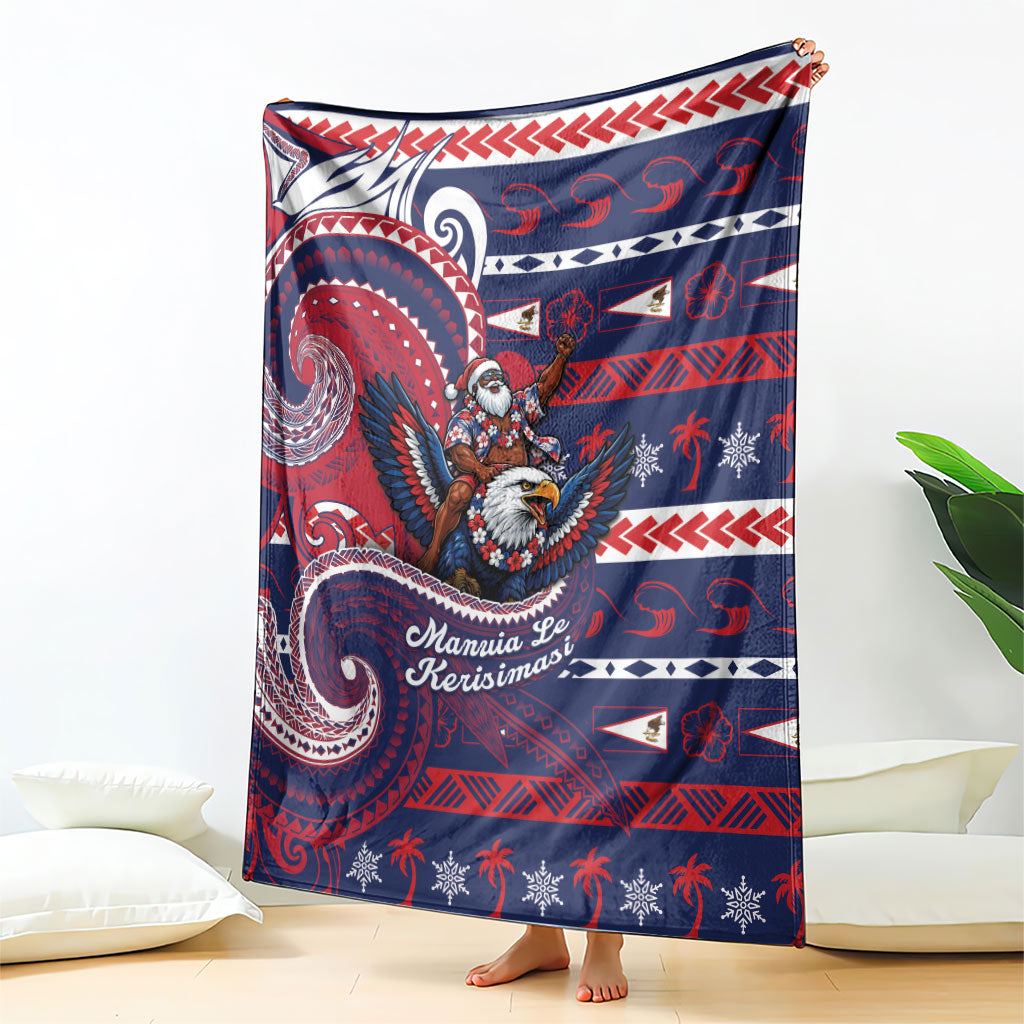 American Samoa Christmas Blanket Santa Riding Bald Eagle